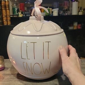 Rae Dunn "Let It Snow" Ornament Cookie Jar,Baby Pink,NWT
